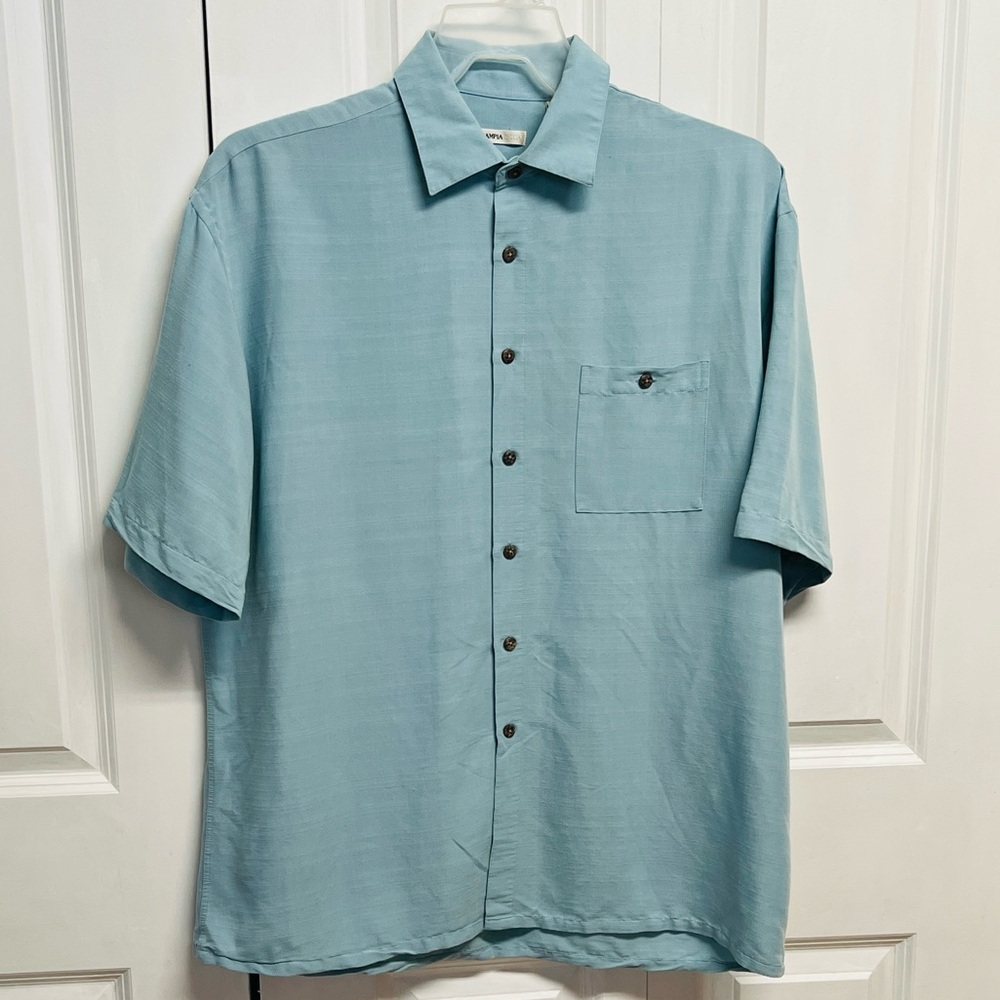 Moda Campia Casual Short-Sleeve Button-Down Shirt Light Blue Size L
